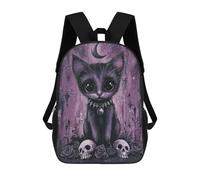 sinyumoney 3D mochila escolar impresa para niños oscuro Spiked gótico conejo mochila escolar para niños, bolsa de viaje, mochila de moda grande, Cute Gothic Kitten With Skulls, 17"