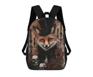 sinyumoney 3D mochila escolar impresa para niños oscuro Spiked gótico conejo mochila escolar para niños, bolsa de viaje, mochila de moda grande, Gothic Fox In Top Hat With Roses And Skulls, 17"