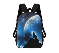 Sinyumoney 3D mochila escolar impresa para niños tinta rosa, gran capacidad, ideal para viajes, moda e informal, Wolf Howling At Moon, 17"