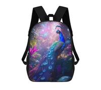 Sinyumoney 3D mochila para niños Cosmic Space Dolphin bolsas impresas bolsa de escuela mochila ligera mochila moda y diversión para niños, Peacock In Enchanted Forest, 17"