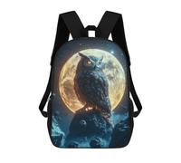 Sinyumoney 3D mochila para niños Cosmic Space Dolphin bolsas impresas bolsa de escuela mochila ligera mochila moda y diversión para niños, Owl On A Moonlit Rock, 17"
