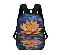 sinyumoney 3D mochila para niños cristal árbol reflectante bolsas impresas bolsa de escuela mochila ligera mochila moda y diversión para niños, Water Lily Reflection Stained Glass Art, 17"