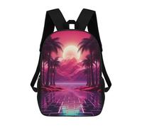 sinyumoney 3D mochila para niños croma Synthwave symphony bolsas impresas bolsa de escuela mochila ligera mochila de moda y diversión para niños, Nostalgic Sunset Reverie, 17"