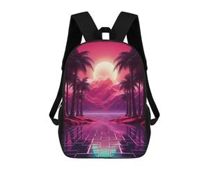 sinyumoney 3D mochila para niños croma Synthwave symphony bolsas impresas bolsa de escuela mochila ligera mochila de moda y diversión para niños, Nostalgic Sunset Reverie, 17"