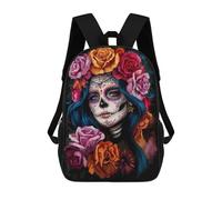 sinyumoney 3D mochila para niños Mexican Girl Carnival bolsas impresas bolsa de escuela mochila ligera mochila moda y diversión para niños, Sugar Skull Woman With Flowers, 17"