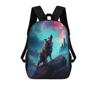 Sinyumoney 3D mochila para niños Wolf Sky Night Moon Animal bolsas impresas bolsa escolar mochila ligera mochila moda y diversión para niños, Lobo negro, 17"