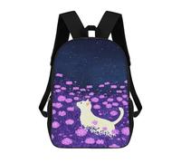 sinyumoney A Cat in Violet Field Mochila De Moda Para Papelería, Impermeable, Informal, Para Hombres, Mujeres Y Adolescentes 17inch
