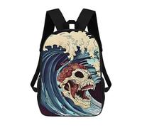 sinyumoney A SKULL IN THE WAVE Mochila Escolar Para Niños Mochila Escolar Impresa En 3D Mochila Escolar De Moda Para Niños De Primaria Y Secundaria 17inch