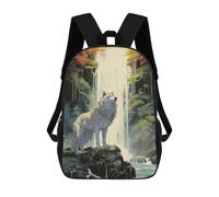 sinyumoney A Wolf at The Waterfall Mochila Escolar Infantil Estampada Para Adultos Y Niños, Mochila De Viaje Para El Día A Día 17inch