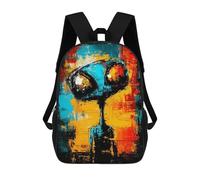 sinyumoney Abstract Alien Contemporary Expressionist Portrait Mochila Escolar Mochilas Escolares Para Niñas Y Niños Mochila Con Bolsillo Mochila Escolar De Moda Para Niños 17inch