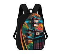 sinyumoney Abstract Fantasy #14 - Japanese Pagoda Landscape Art Mochila Infantil, Mochila Escolar Infantil, Mochilas Escolares Impresas En 3D Para Niños Y Estudiantes Adolescentes 17inch