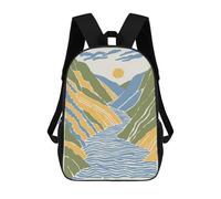 sinyumoney Abstract Mountain River Landscape Illustration Mochila De Viaje Para La Universidad, Mochilas Para El Campus, Viajes Al Aire Libre Y Deportes 17inch
