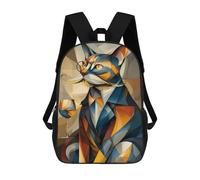 Sinyumoney Abstract Pentagonal Form - Azul, Gold & Ivory Geometry Mochila Escolar Impreso 3D, Mochila Casual Para Niños, Bolsa De Escuela Impresa En 3D Para Niños, Primaria Y Universidad, Baron Cat