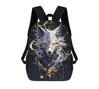 sinyumoney Abstract Wolf Portrait with Gold Accents Mochila Escolar Impresa En 3D 17inch Mochilas De Moda Para Niños, Mochilas Escolares Para Niños De Primaria Y Secundaria