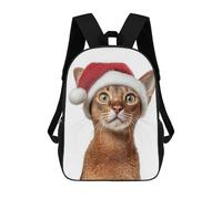sinyumoney Abyssinian Cat Wearing A Christmas Hat Mochila Escolar Para Niños Y Niñas, Mochila Informal De Viaje, Mochila De Gran Capacidad Para El Día A Día 17inch
