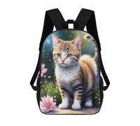 sinyumoney Adorable Kitten with Pink Flowers Mochila Escolar, Bolso De Negocios, Bolso Para Portátil Resistente Para Niños/niñas/adolescentes 17inch
