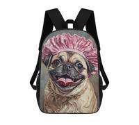 sinyumoney Adorable Pug in Pink Hat Mochila Escolar Impresa En 3D 17inch Mochila Escolar Infantil Mochilas De Viaje Mochila Informal De Moda Para Niños Y Estudiantes