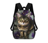 sinyumoney Adorable Tabby Cat with Purple Flowers Mochilas Para Niños 17inch Mochila Escolar Mochila Escolar Impresa En 3D Para Niños De Primaria Y Secundaria