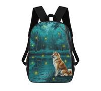 sinyumoney Akita Inu in Enchanted Forest Mochila Escolar Mochilas Escolares Para Niñas Y Niños Mochila Con Bolsillo Mochila Escolar De Moda Para Niños 17inch