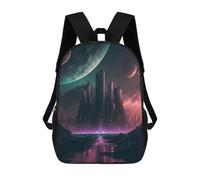 sinyumoney Alien Cityscape with Planets Mochila, Mochila Escolar Impresa En 3D, Bolsa Para El Almuerzo Escolar, Mochila De Viaje, Mochila Para Amigos, Mochila Escolar Para Niñas Y Niños 17inch
