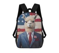 sinyumoney Alpaca in Suit with American Flag Mochila Escolar De Moda, Mochila Para Material Escolar, Mochila Impermeable Informal Para Acampar, Aventuras Al Aire Libre Y Viajes Diarios 17inch