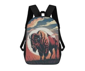 sinyumoney American Bison Illustration with Sunset Backdrop Mochila Escolar Impresa En 3D Mochilas Informales Para Niños Mochila Escolar Impresa En 3D Para Niños De Primaria Y Secundaria 17inch