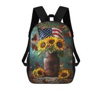 sinyumoney American Flag Sunflower Bouquet Mochila Escolar Infantil De 17 Pulgadas, Impresa En 3D, Estilo Casual, Para Niños, Ideal Para Viajes, Como Mochila Escolar O Para Llevar Libros.