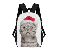 sinyumoney American Shorthair Cat with Santa Hat Portrait Mochila Escolar Para Niños Mochila Escolar Impresa En 3D Mochila Escolar De Moda Para Niños De Primaria Y Secundaria 17inch