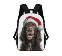 sinyumoney American Water Spaniel Dog with Santa Hat Portrait Mochila Escolar/de Negocios Resistente Para Portátil Para Niños/niñas/adolescentes 17inch