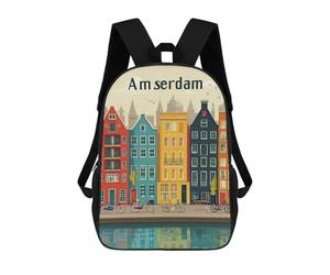 sinyumoney Amsterdam City Guide Mochila Mochila Informal Para El Día A Día, Para La Escuela, El Trabajo Y Los Viajes Para Hombres, Mujeres Y Adolescentes 17inch