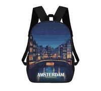 sinyumoney Amsterdam Netherlands Night Cityscape Mochila, Mochila Infantil, Mochila Escolar Para Estudiantes, Mochila Para Libros, Mochila Escolar Impresa En 3D Para Niños Y Niñas 17inch