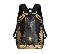 sinyumoney Ancient Black Golden Wolf Mochila Infantil De 17 Pulgadas, Mochila Escolar Con Estampado 3D De Dibujos Animados Para Niños Y Adolescentes.