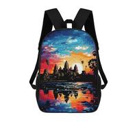 sinyumoney Angkor Wat Sunset Reflection-8 Mochila Escolar Infantil De 17 Pulgadas, Impresa En 3D, Estilo Casual, Para Niños, Ideal Para Viajes, Como Mochila Escolar O Para Llevar Libros.