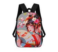 sinyumoney Anime Girl with Fan And Flowers Mochila Con Bolsillo Mochilas Impresas En 3D, Mochilas De Viaje, Mochilas Para Libros, Mochila Escolar Para Niños 17inch