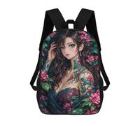 sinyumoney Anime Girl with Floral Tattoos Mochilas De 17 Pulgadas Para Niños, Mochilas Escolares Impresas En 3D Para Estudiantes De Primaria Y Secundaria, Para Niños Y Niñas.