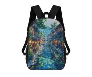 sinyumoney Anime River Fish Village Mochila Escolar Resistente Al Agua, Mochila De Viaje, Bolsa Para Computadora Para Campus, Viajes Al Aire Libre, Deportes 17inch