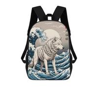 sinyumoney Arctic Wolf Great Wave Mochila Escolar Impresa En 3D Para Niños, Mochila Escolar Informal De Moda Para Viajes Para Niños Y Estudiantes 17inch