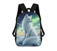 sinyumoney Art Fox Under Aurora Borealis Mochila Infantil De 17 Pulgadas, Mochila Escolar Con Estampado 3D De Dibujos Animados Para Niños Y Adolescentes.
