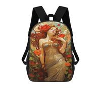 sinyumoney Art Nouveau Woman with Flowers Mochila Escolar Infantil De 17 Pulgadas, Mochila Escolar Impresa En 3D Para Niños De Primaria Y Secundaria