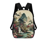 sinyumoney Asian Landscape with Waterfall And Flowers Mochila, Mochila Infantil, Mochila Escolar Para Estudiantes, Mochila Para Libros, Mochila Escolar Impresa En 3D Para Niños Y Niñas 17inch
