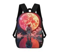 sinyumoney Astronaut And Redmoon Mochila Escolar Infantil De 17 Pulgadas, Mochila Escolar Impresa En 3D Para Niños De Primaria Y Secundaria