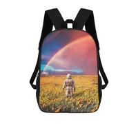 sinyumoney Astronaut in Field with Rainbow Mochila Escolar Infantil De Moda Informal Mochilas Infantiles Impresas En 3D Mochila Grande Para Niño 17inch