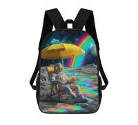 sinyumoney Astronaut Relaxing on The Moon with Rainbow Beverage 17inch Mochilas Escolares Impresas En 3D, Mochilas Escolares De Moda Para Niños De Primaria Y Secundaria