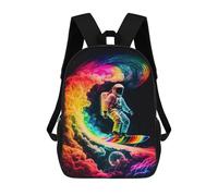 sinyumoney Astronaut Surfing Rainbow Wave -3 Mochila Infantil Para Niñas, Mochila Escolar 3D, Mochila Para Niños Pequeños, Mochila Informal De Día, Mochila Escolar De Moda 17inch