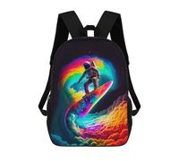 sinyumoney Astronaut Surfing Rainbow Wave -4 Mochila Escolar Infantil Impresa En 3D Para Niños, Mochila De Viaje De Alta Capacidad, Bolsas Para Libros, Mochila Escolar Infantil 17inch