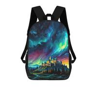 sinyumoney Aurora Borealis And Castle Mochila Escolar Resistente Al Agua - Perfecta Para Viajes, Trabajo Y Uso Diario 17inch