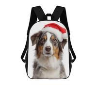 sinyumoney Australian Shepherd Dog with Santa Hat Portrait Mochila Escolar Para Niñas Mochila Impermeable Mochila Informal De Día Mochila Ligera Para Niño Y Niña Mochila Escolar 17inch