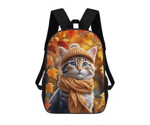 sinyumoney Autumn Cat in Hat And Scarf Mochilas Impresas En 3D 17inch Mochila Escolar Infantil Para Exteriores, Mochila Informal De Día, Bolsas De Viaje Informales Para Estudiantes De Secundaria
