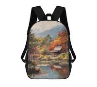 sinyumoney Autumn Forest Cabin Scene Mochila Escolar Grande Para Niños Para El Campus, Actividades Al Aire Libre, Viajes Y Deportes 17inch