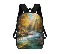 sinyumoney Autumn Forest Stream Scene Mochila Escolar Infantil De 17 Pulgadas, Mochila Escolar Impresa En 3D Para Niños De Primaria Y Secundaria